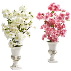 20” Cherry Blossom Artificial Arrangement in White Urn (Set of 2)