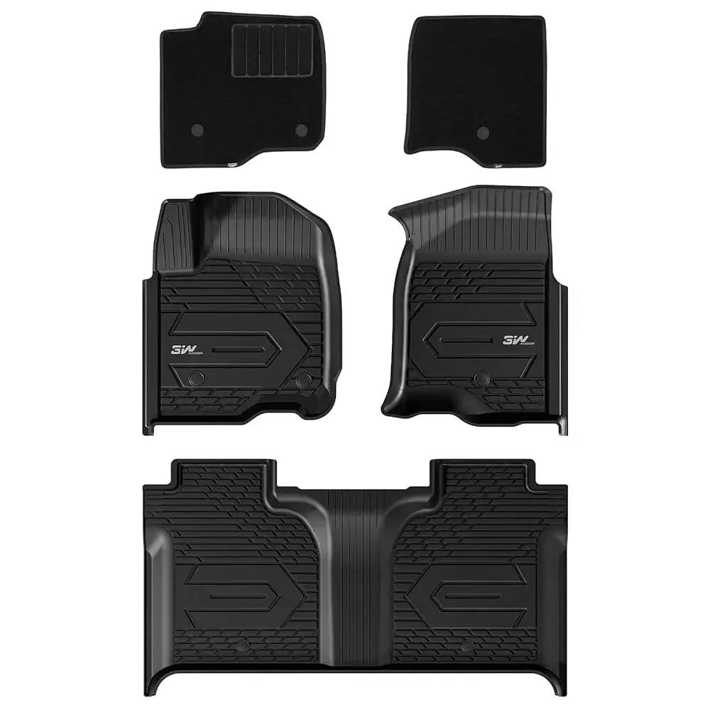 3W Custom Floor Mats 2019-2024 Chevy / Chevrolet Silverado 1500 2500 HD/3500HD Crew Cab TPE Material & All-Weather Protection