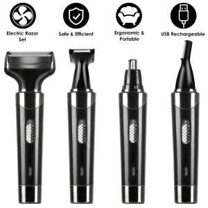 4 In 1 Rechargeable Razor Trimmer Beard Eyebrow Nose Hair Clipper Portable Black