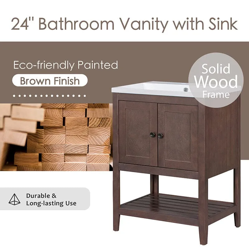 Giving Tree 24" Modern Freestanding Bathroom Vanity Ceramic Sink with Doors and Shelf