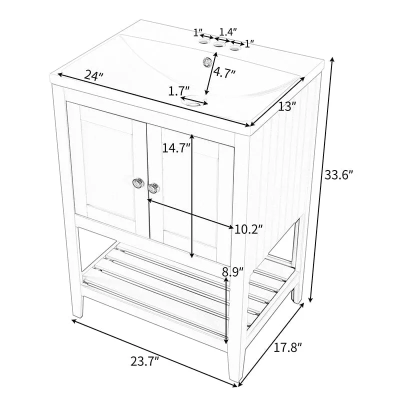 Giving Tree 24" Modern Freestanding Bathroom Vanity Ceramic Sink with Doors and Shelf