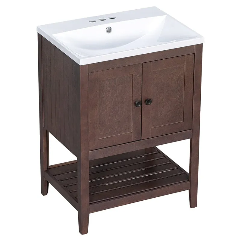 Giving Tree 24" Modern Freestanding Bathroom Vanity Ceramic Sink with Doors and Shelf