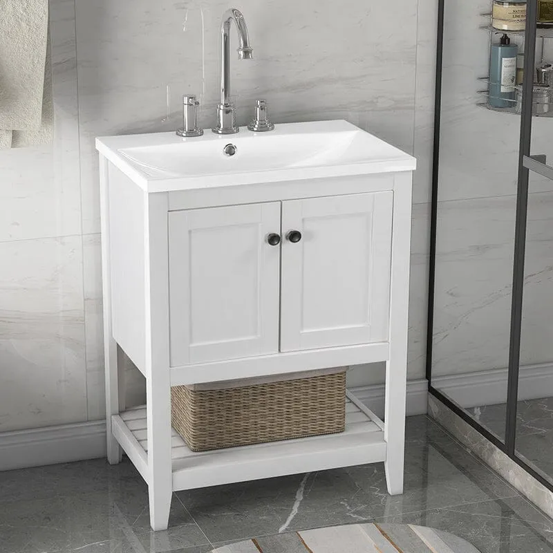 Giving Tree 24" Modern Freestanding Bathroom Vanity Ceramic Sink with Doors and Shelf