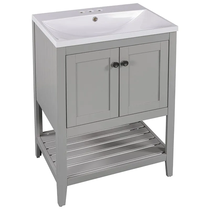 Giving Tree 24" Modern Freestanding Bathroom Vanity Ceramic Sink with Doors and Shelf