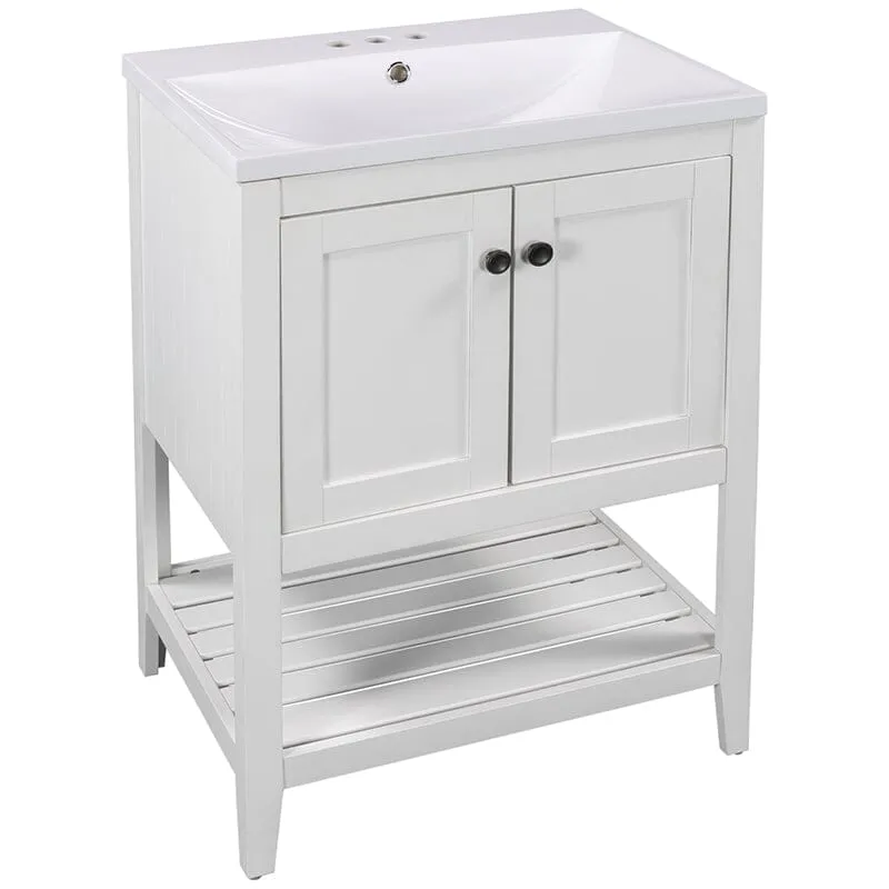 Giving Tree 24" Modern Freestanding Bathroom Vanity Ceramic Sink with Doors and Shelf