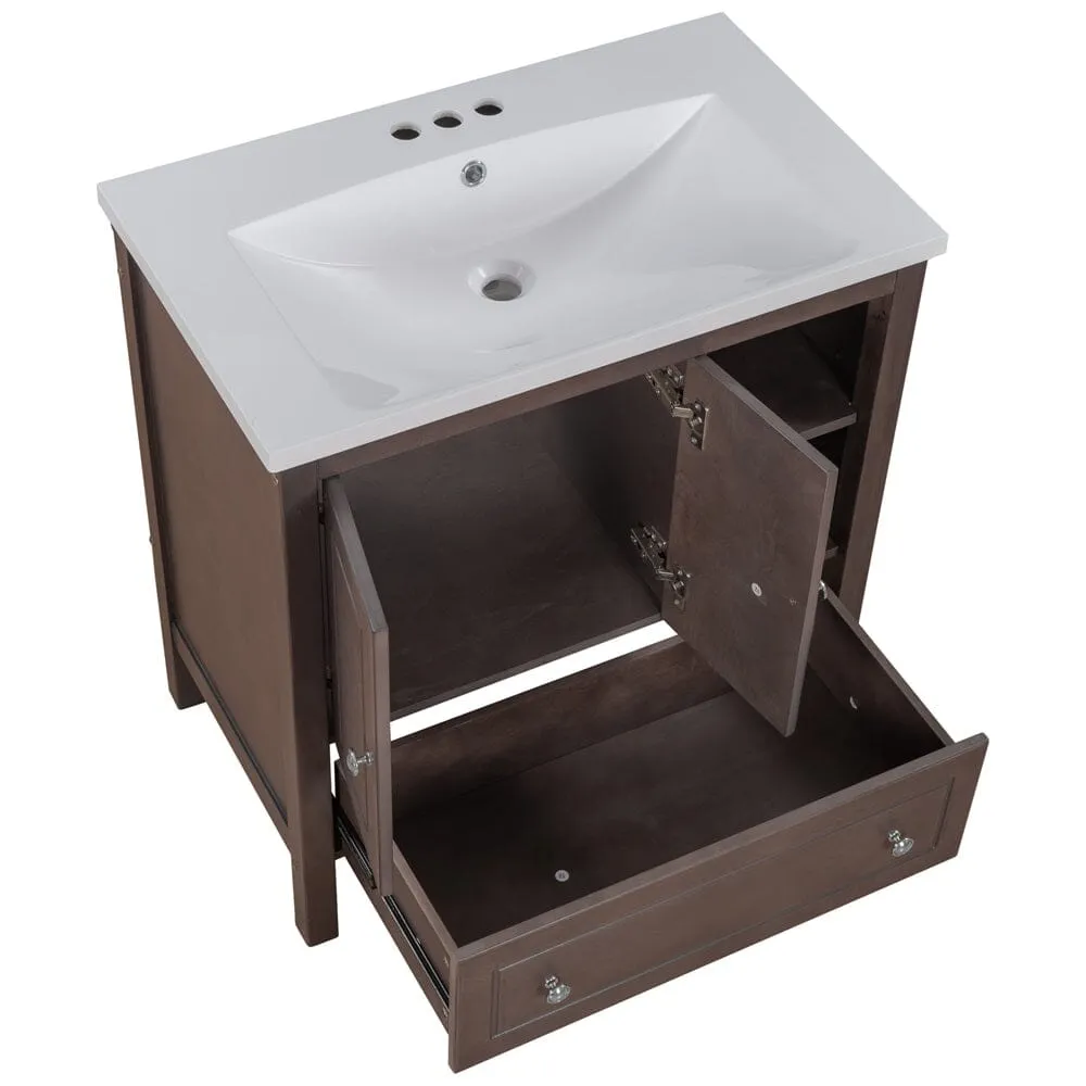 Giving Tree 30" Bathroom Vanity with Sink, Bathroom Storage Cabinet with Doors and Drawers, Solid Wood Frame, Ceramic Sink, Brown