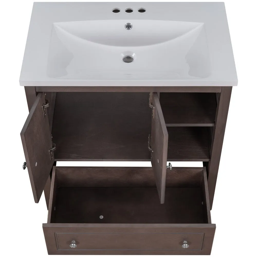 Giving Tree 30" Bathroom Vanity with Sink, Bathroom Storage Cabinet with Doors and Drawers, Solid Wood Frame, Ceramic Sink, Brown