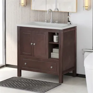 Giving Tree 30" Bathroom Vanity with Sink, Bathroom Storage Cabinet with Doors and Drawers, Solid Wood Frame, Ceramic Sink, Brown