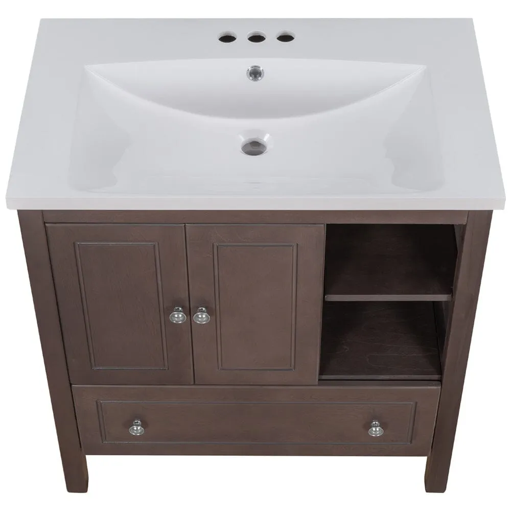 Giving Tree 30" Bathroom Vanity with Sink, Bathroom Storage Cabinet with Doors and Drawers, Solid Wood Frame, Ceramic Sink, Brown