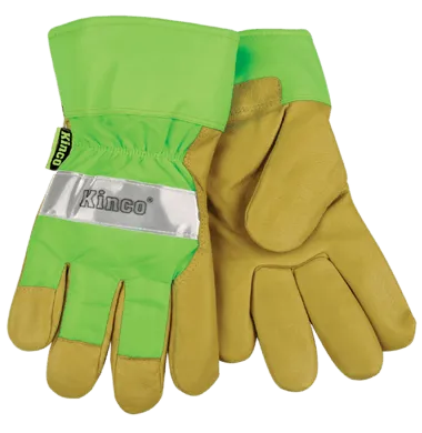 Kinco 1939 Hi-vis Nylon Fabric Back and Safety Cuff Lined Pigskin Thermal Insulation Gloves (one dozen)