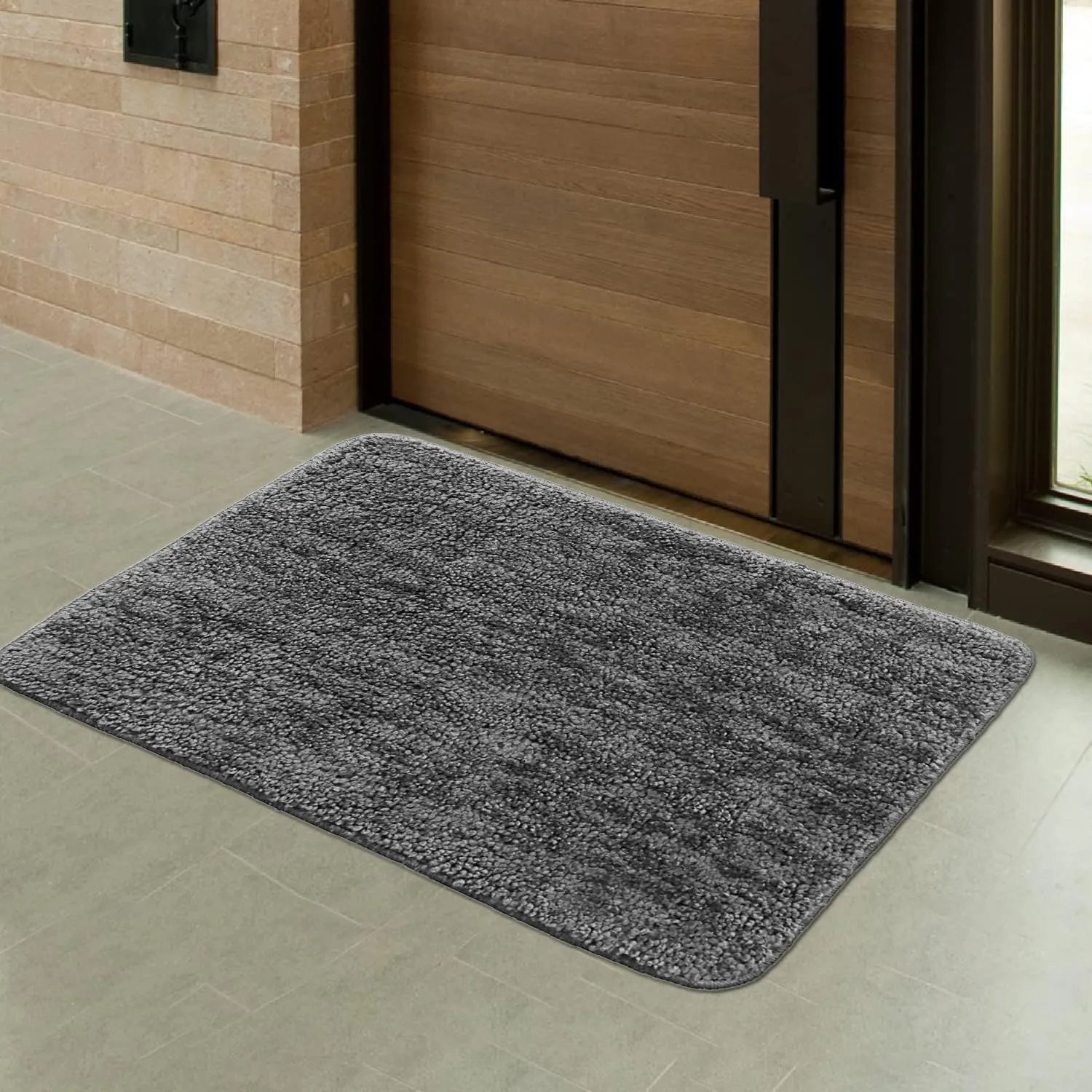 Kuber Industries Microfiber Doormats|Non-Skid Water Absorbant Fluffy Floor mat|Entrance Mat for Kitchen,Bedside,Door,Living,Prayer Room,60x40 cm,Pack of 2 (Black & Gray)