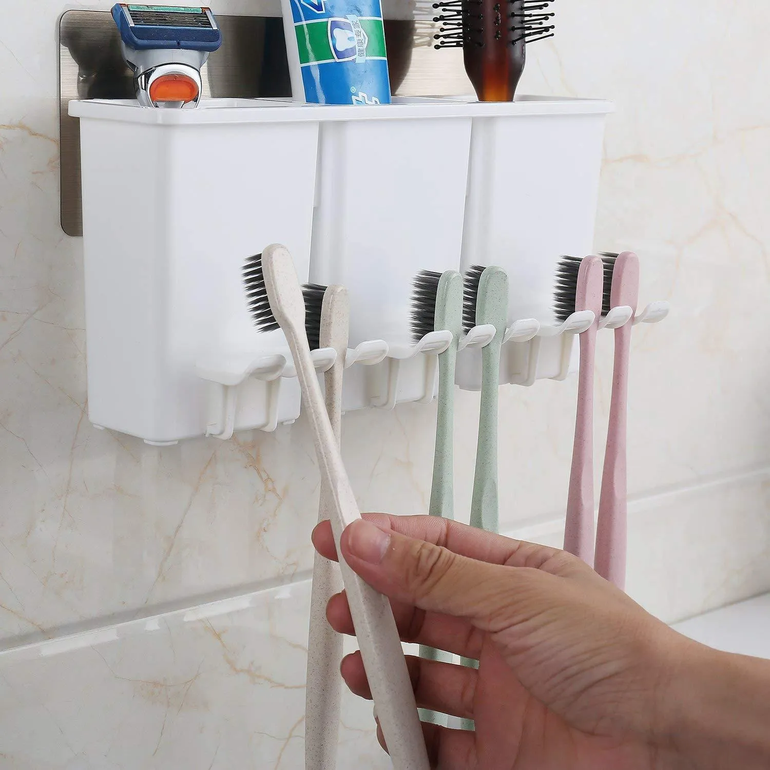 Magic Sticker Series Wall Mounted Bathroom Toothbrush Holder Stand