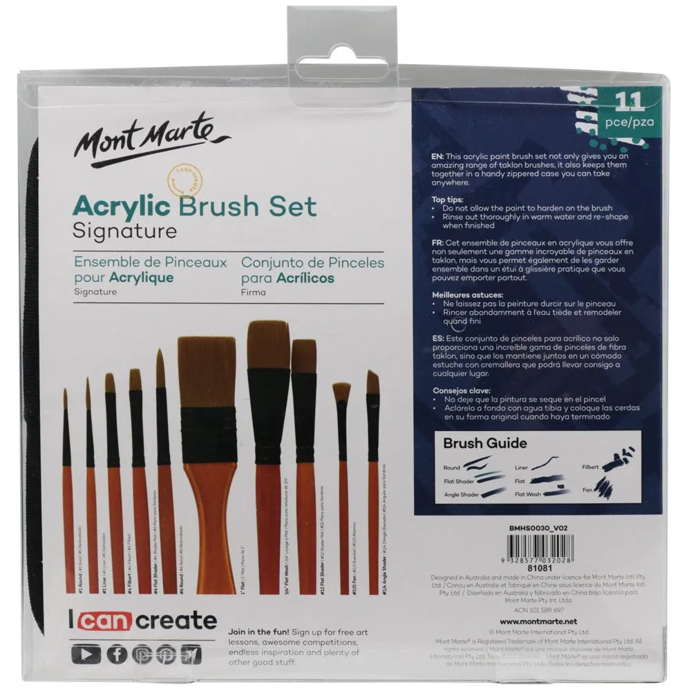 Mont Marte Brush Set in Wallet 11pc - Acrylic