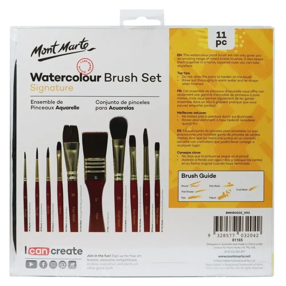 Mont Marte Brush Set in Wallet 11pc - Watercolour