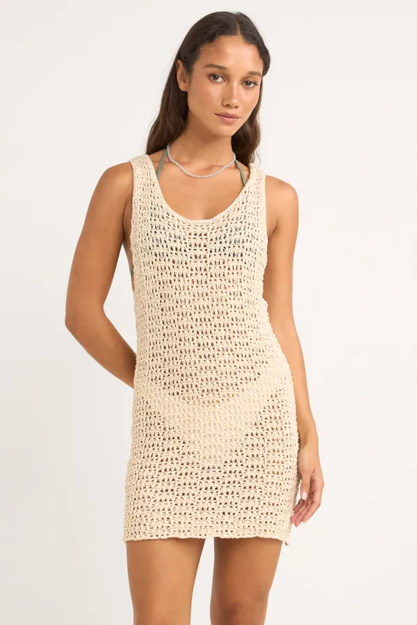 Rhythm Maddie Knit Scoop Neck Mini Dress - CREAM