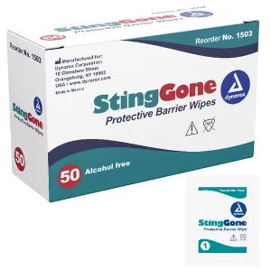 Stingone Skin Protective Barrier Wipes, Alcohol Free 50/Box by Dynarex