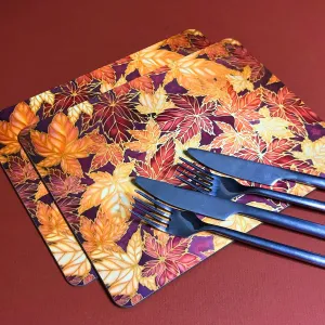 Terracotta Leaves Placemats & Coasters - Caramel Table Mats  - Heatproof glass chopping boards