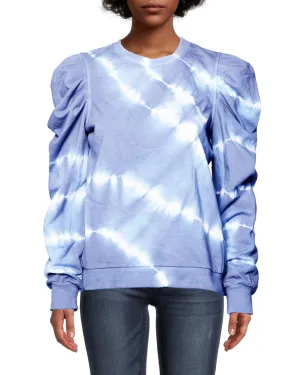 TIE DYE PUFF SLEEVE CREW NECK SWEATSHIRT in BLUE