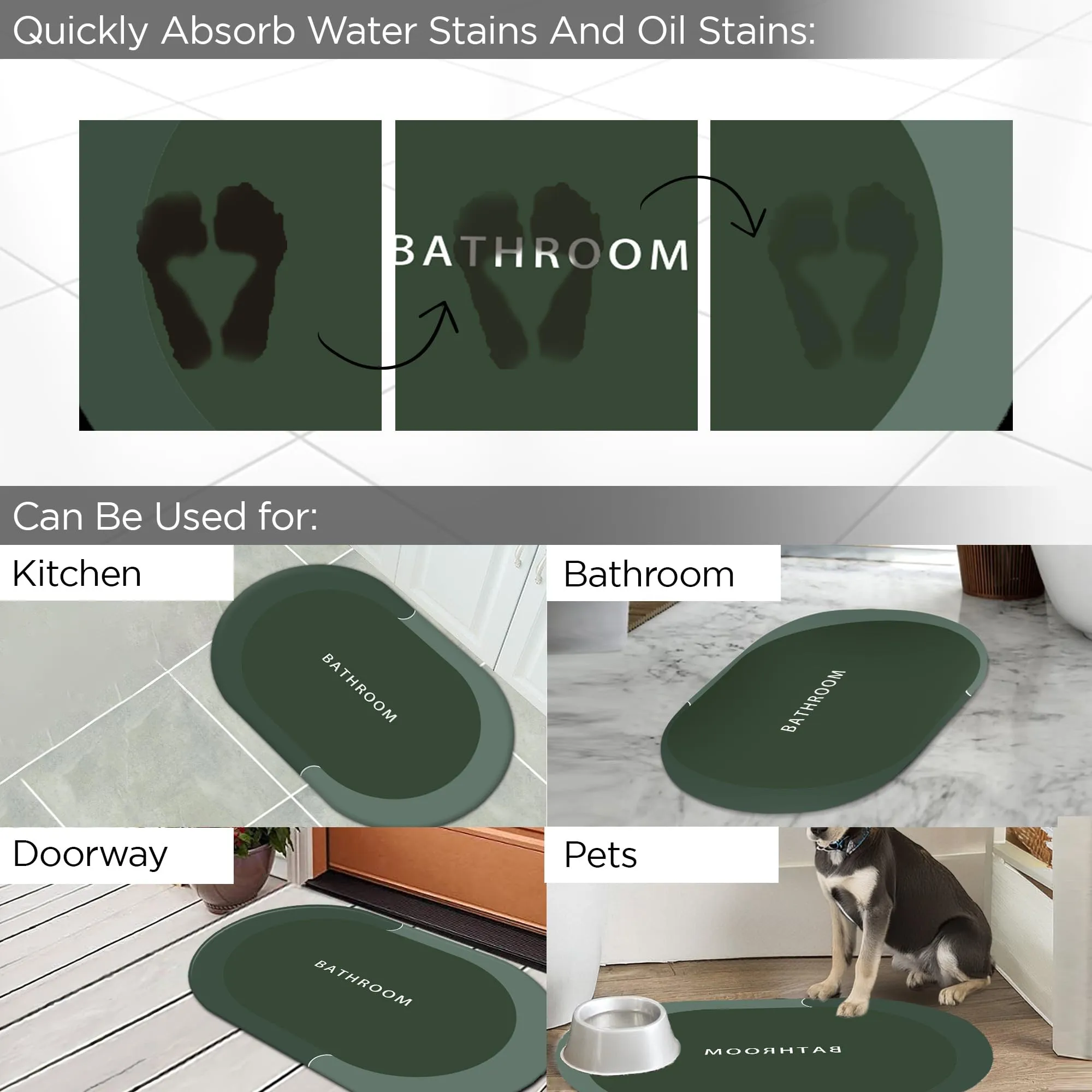 UMAI Polyester Rubber Bathroom Mat (40 * 60cm) Bath Mat | Anti Skid Mat for Bathroom Floor | Bathroom Accessories | Bathroom Mats Water Soak | Non Slip Mat for Bathroom | Floor Mat - Olive Green